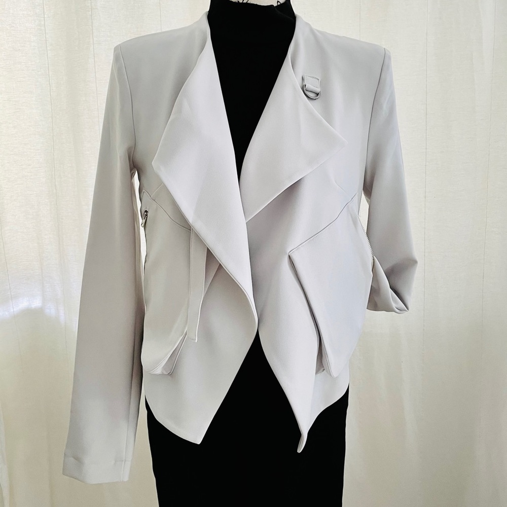 Crepe Blazer Jacket Asymmetric Hem
